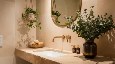 Greenery in bathroom sink area