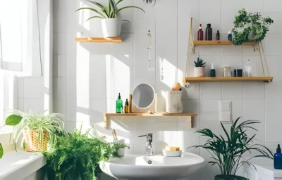 White modern bathroom in eco friendly stile