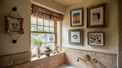 Bathroom Window Ledge Decorating Ideas with Artwork